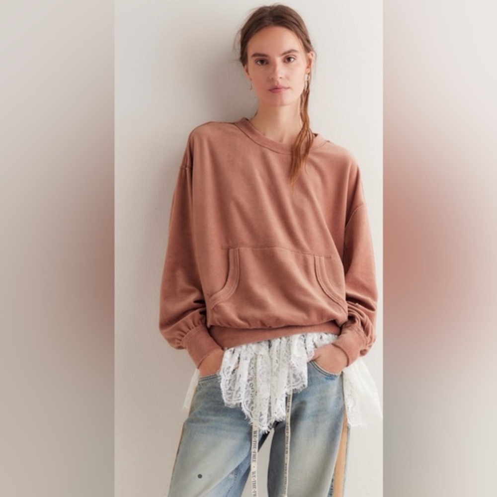 New Free People S We the Free Preston Velour Pullover in Latte Brown New Top